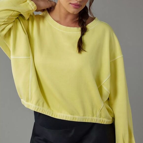 Anthropologie sz S Boxy Crop Sweatshirt NWT limr green crop dolman sweatshirt - Picture 16 of 16